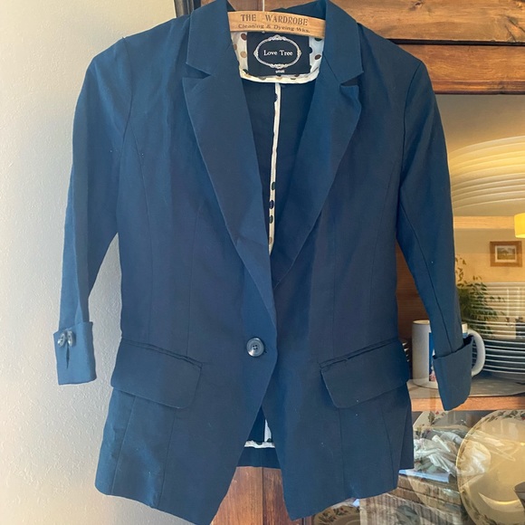 Love Tree Navy Blue Linen Blazer - Picture 1 of 6